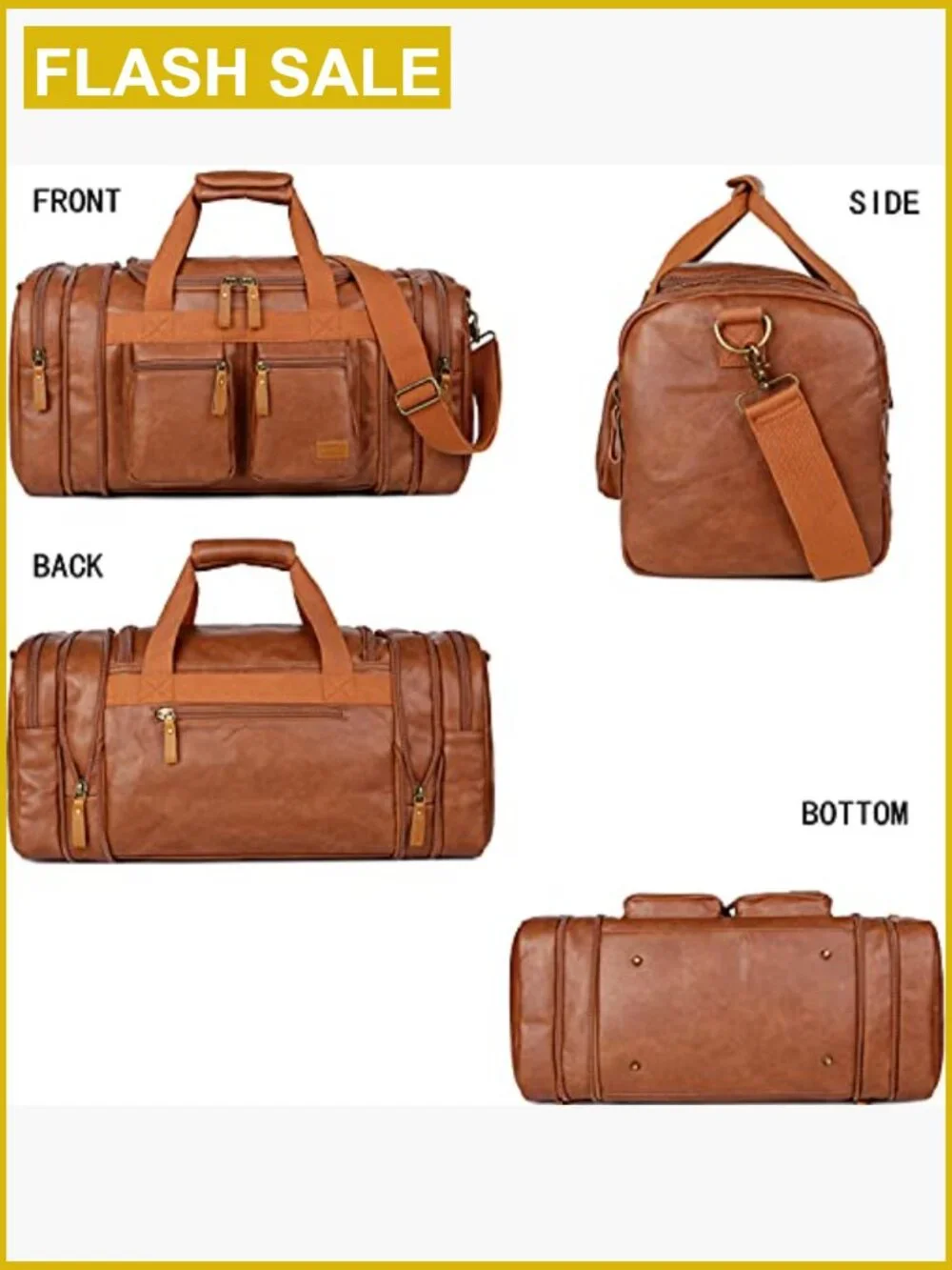 Vegan Leather Travel Duffel Weekender Carry On Overnight Bag Sports Gym